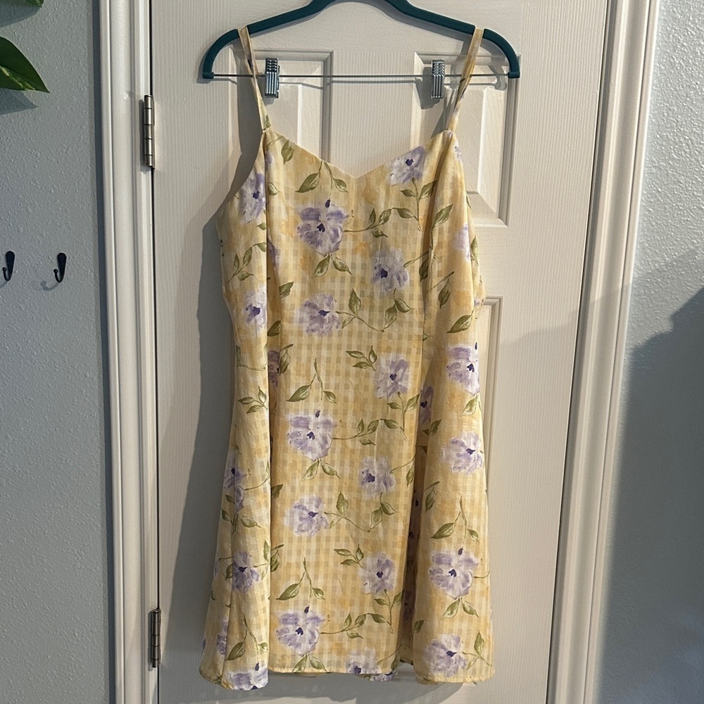 Vintage Y2K Butter Yellow Floral Mini Sundress Coquette Girl Women’s 13/14